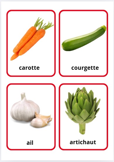Cartes d'apprentissage : LES FRUITS & LES LEGUMES